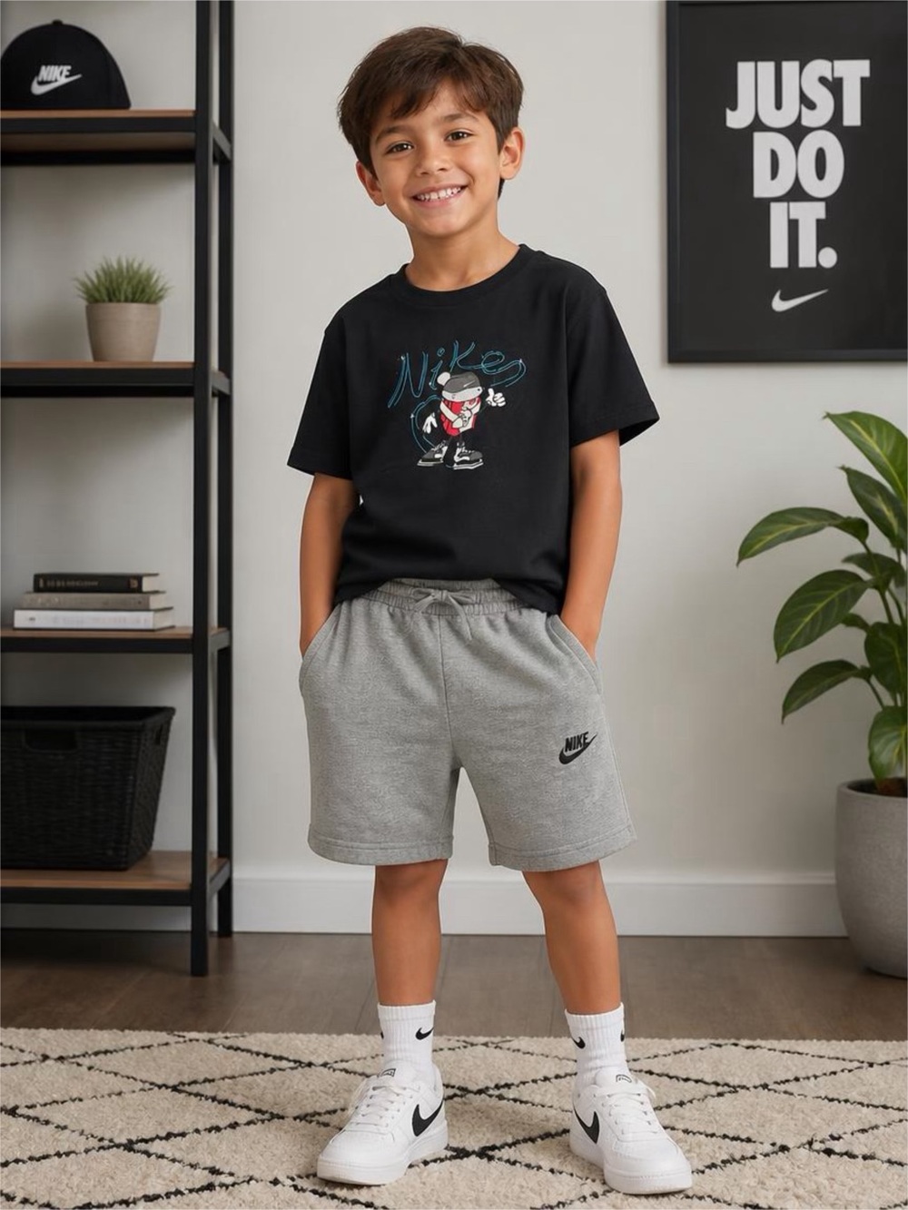 Nike Kids Gray Athletic Fleece Shorts - Black Logo